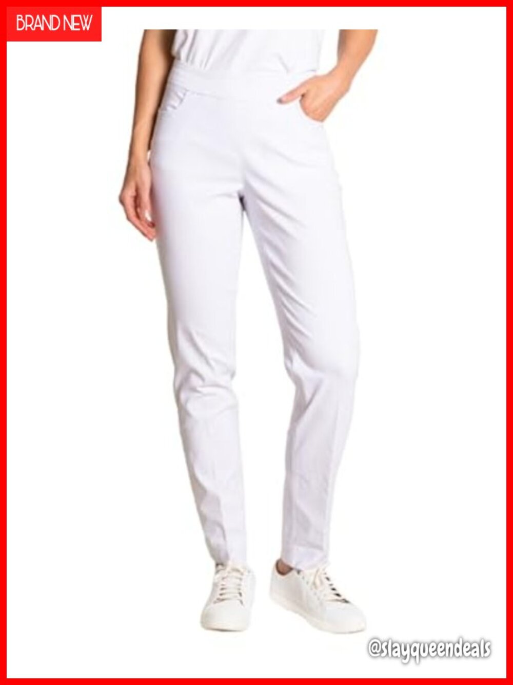 Pull-On Straight Leg Pants with Pockets Tummy Control Stretch Golf Casual